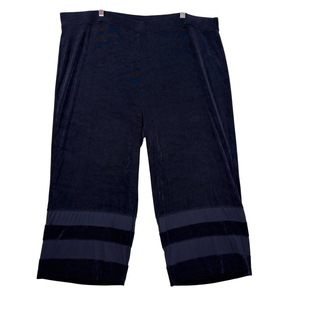 Chicos Size 4 US XXL Travelers Pants Wide Leg Crop Slinky‎ Navy Blue Crepe Mesh